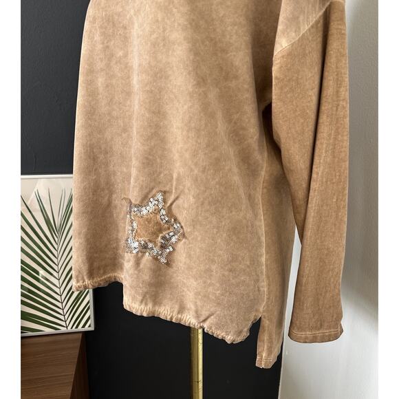 Tina Stephens Shirt Women Top Brown Sequin Star - Picture 4 of 7